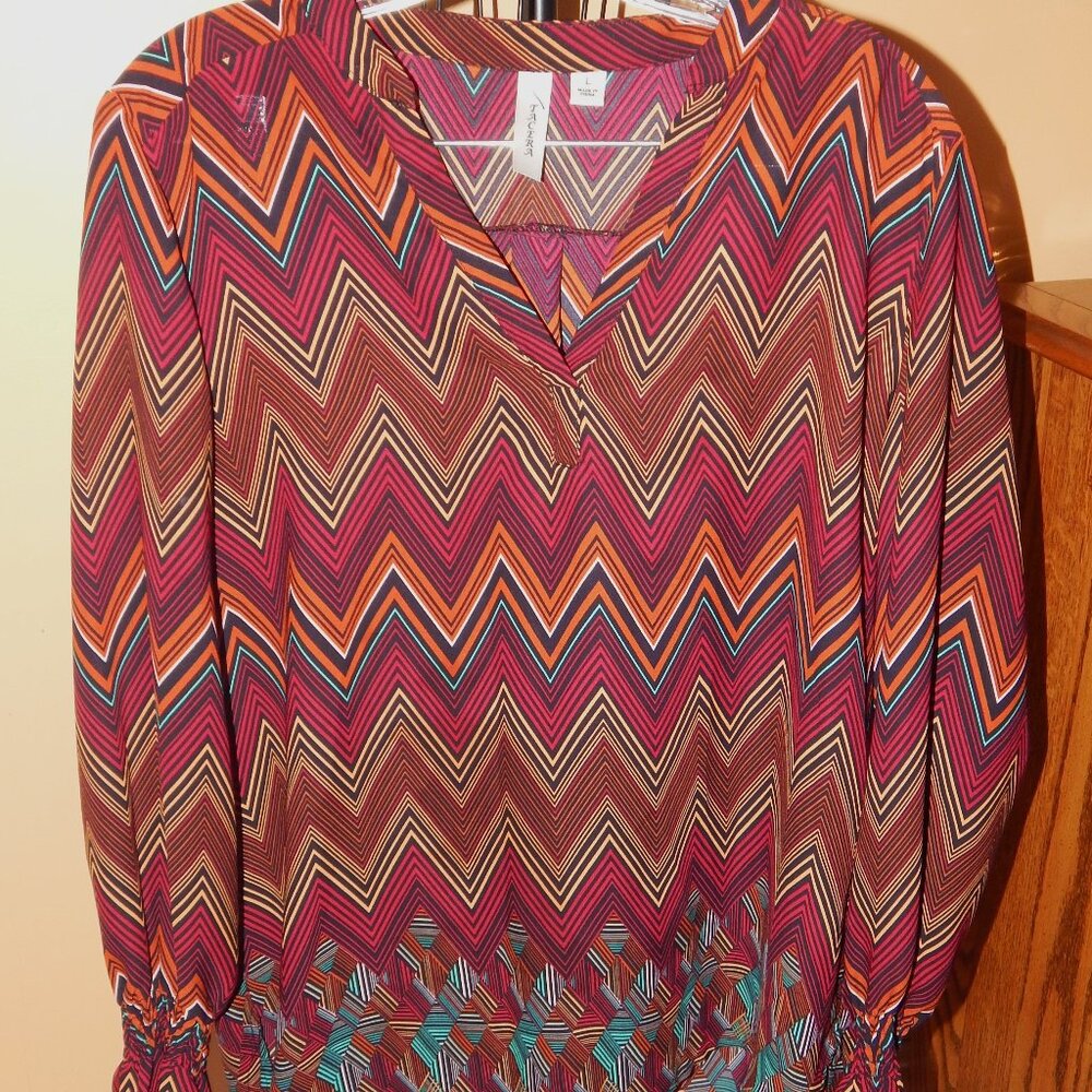 Ladies Tacera Blouse- Top - Shirt -Tunic ~~  Size L ~  Multi Color - LongSleeve